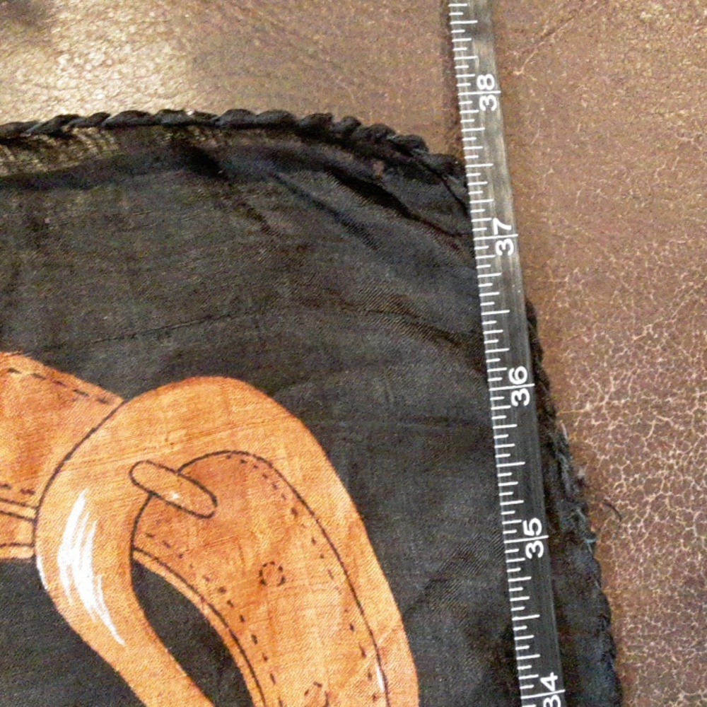 NWT Equestrian-Themed Black and Brown Semi-sheer Silky Large Scarf - Picture 3 of 7